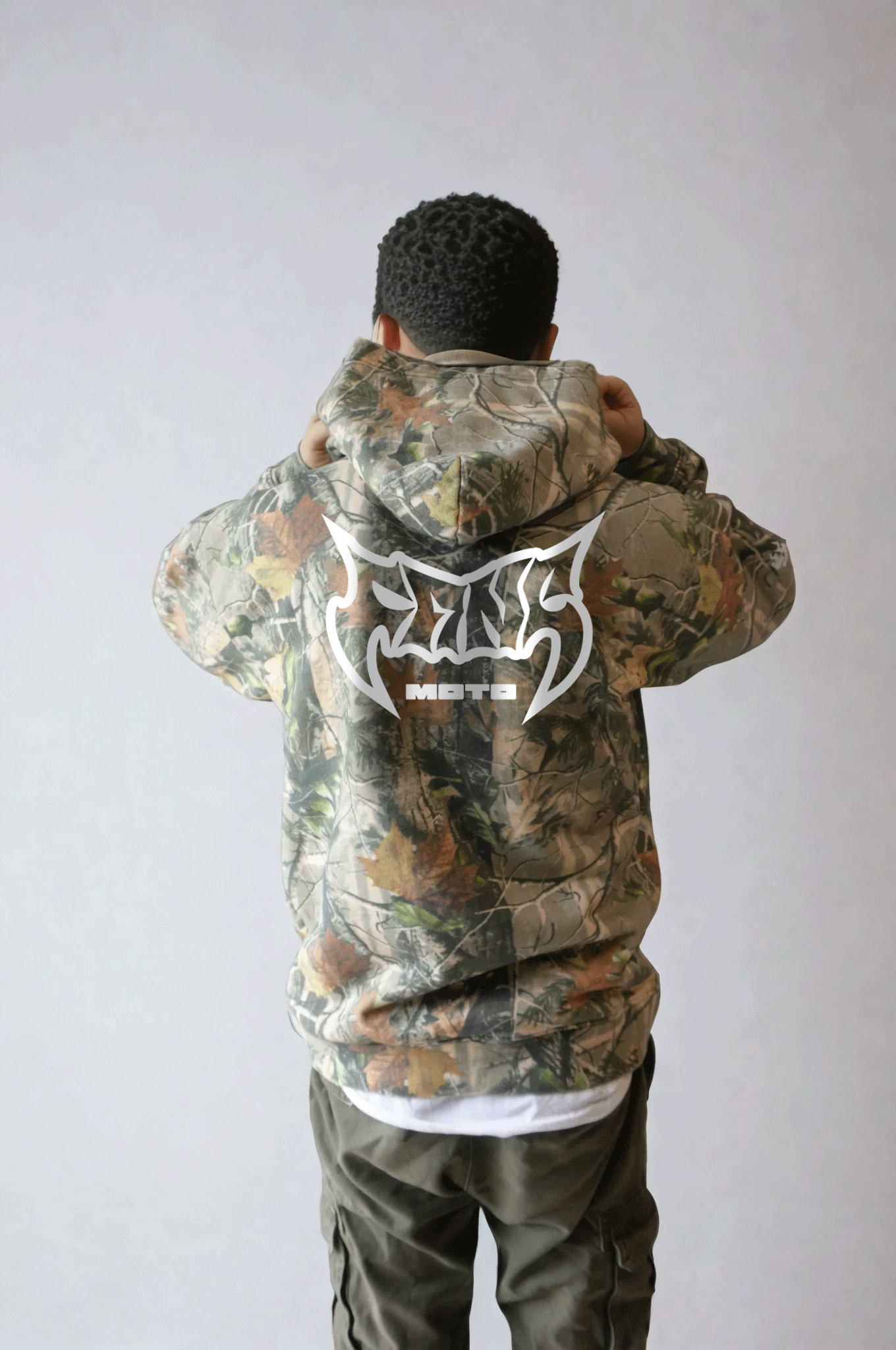 "Primo" in Woodland Camo Heavyweight Hoodie by FANGMOTO™