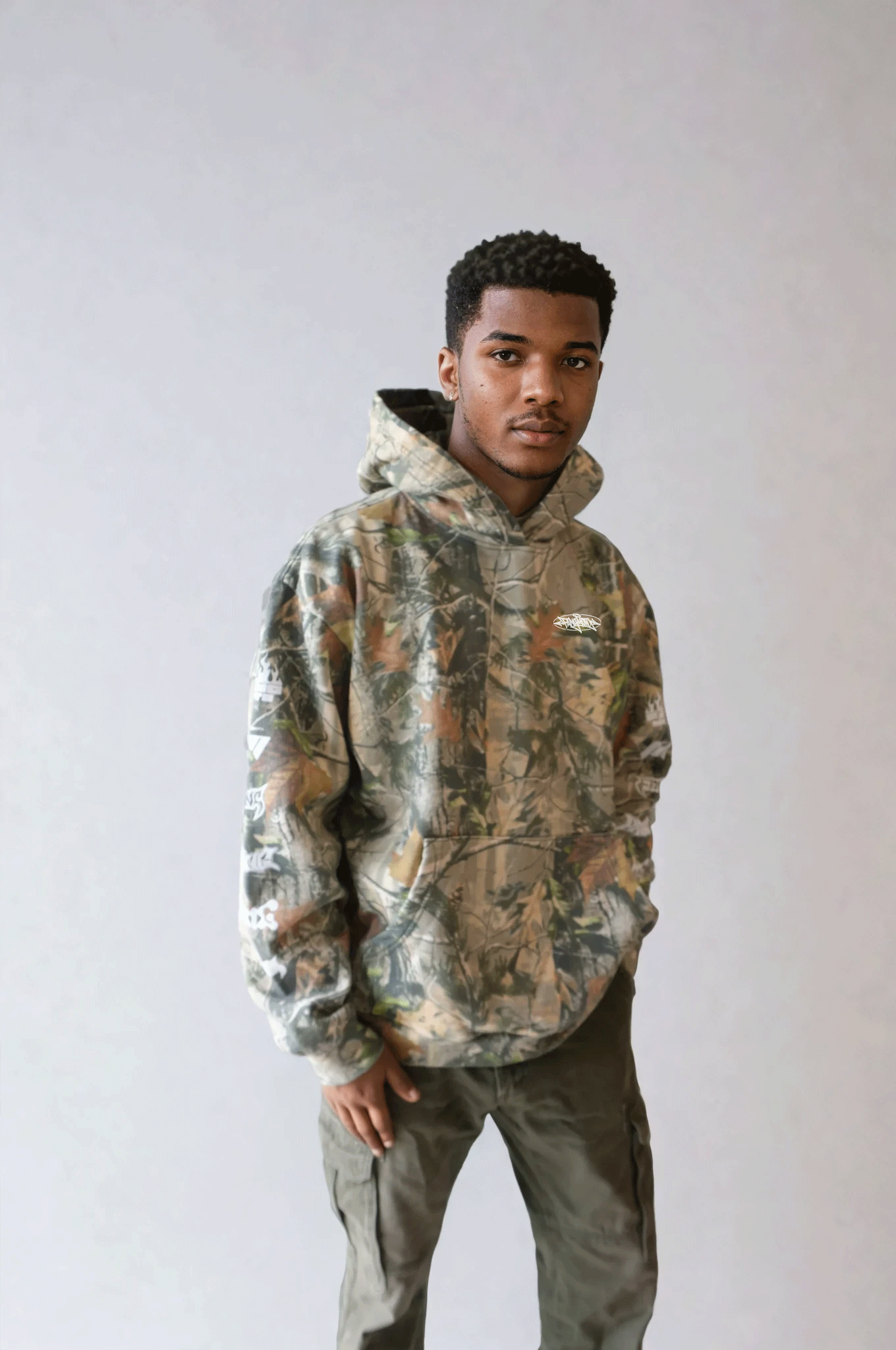 "Primo" in Woodland Camo Heavyweight Hoodie by FANGMOTO™