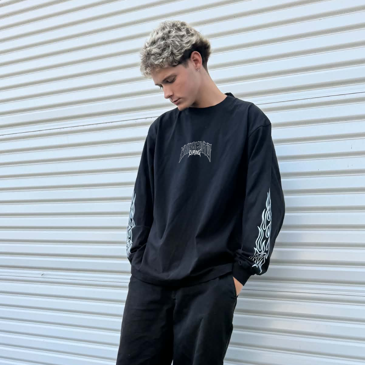 Chopper Long Sleeve Black - Boxy Heavyweight  Shirt by FANGMOTO™