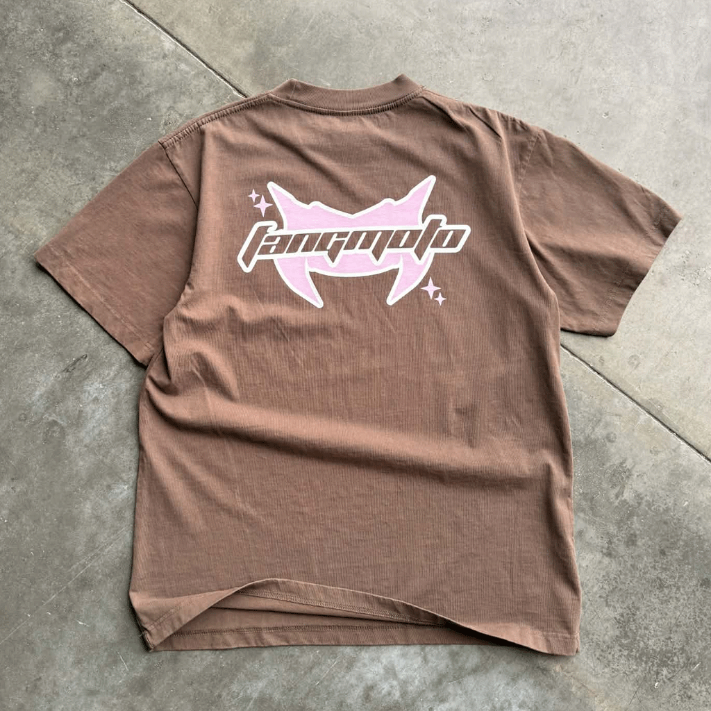 Brown and Pink Boxy Heavyweight Tee by FANGMOTO™